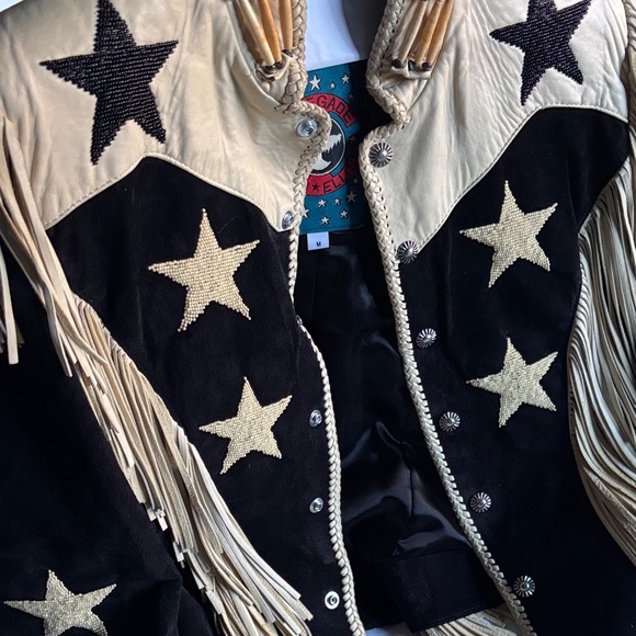 Vintage Star-Studded Black and Cream Fringe Jacket by REN Ellis renegade - Picture 10 of 10
